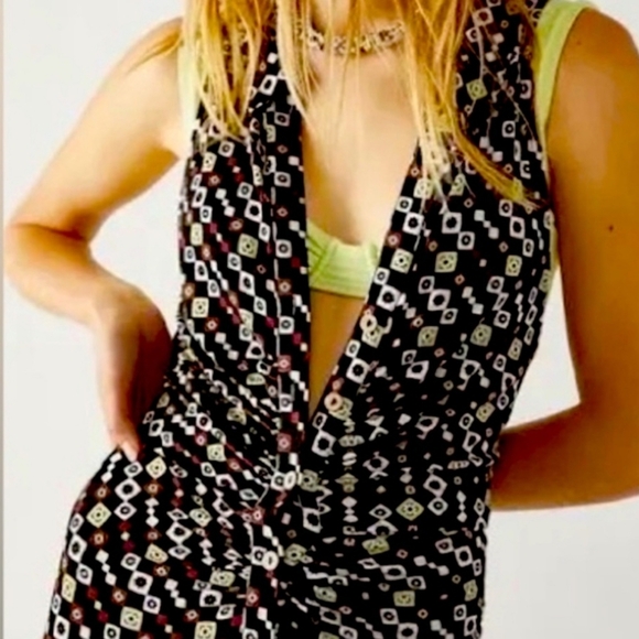 Free People Shayna Halter Wide Leg Black and White Floral Jumpsuit - Picture 2 of 15